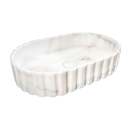 Ovalt tvättställ till badrummet i vit marmor - Cunzite Viadurini
