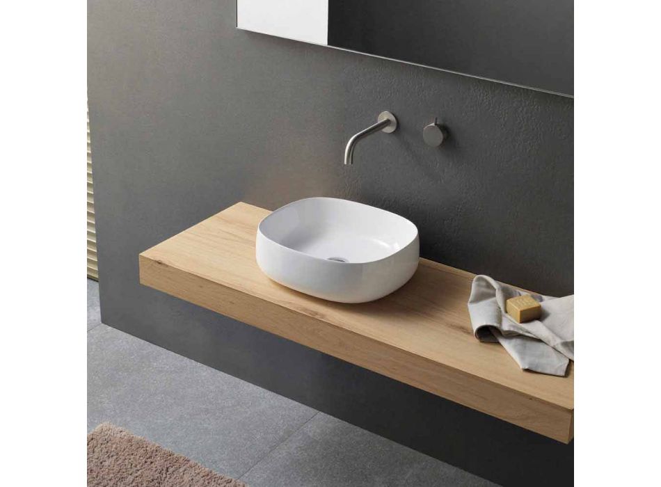 Tvättställ för bänkskiva i vit keramisk modern oval design - Tune3 Viadurini