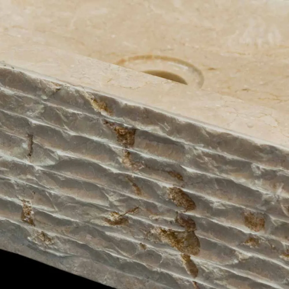 Enkelt diskbänk tvättställ i naturlig Idro vit sten Viadurini