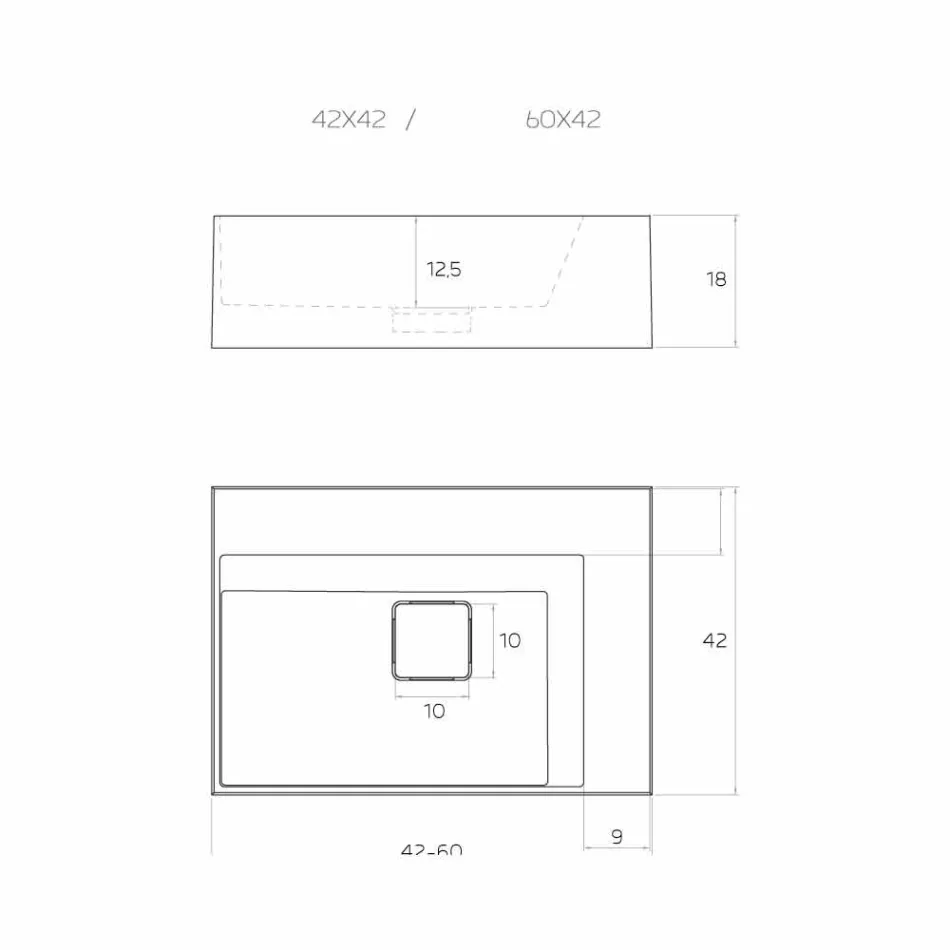 Kvadratisk modernt bänkskål i Italien, Lavis Viadurini