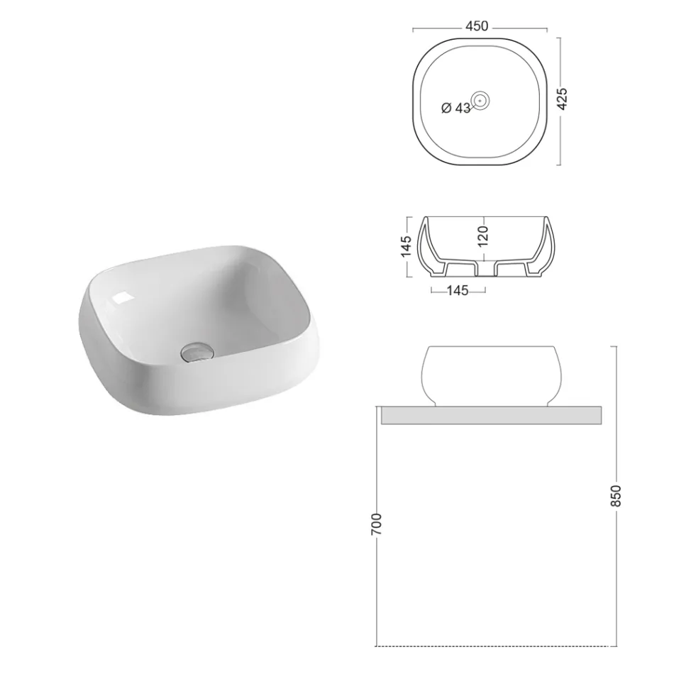 Modern design vit fyrkantig keramisk bänkskiva - Papavero Viadurini