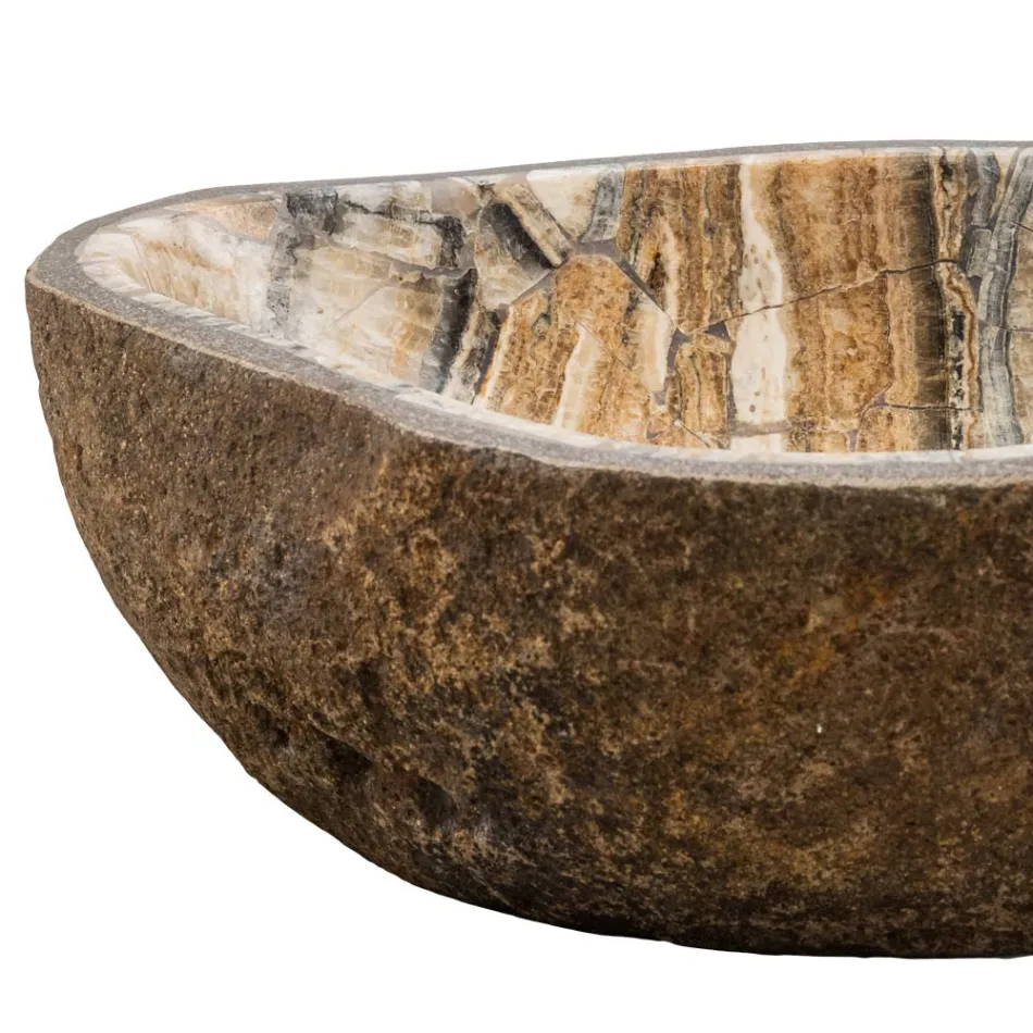 Bänkskiva tvättställ tillverkat för hand i flodsten, Palata Viadurini