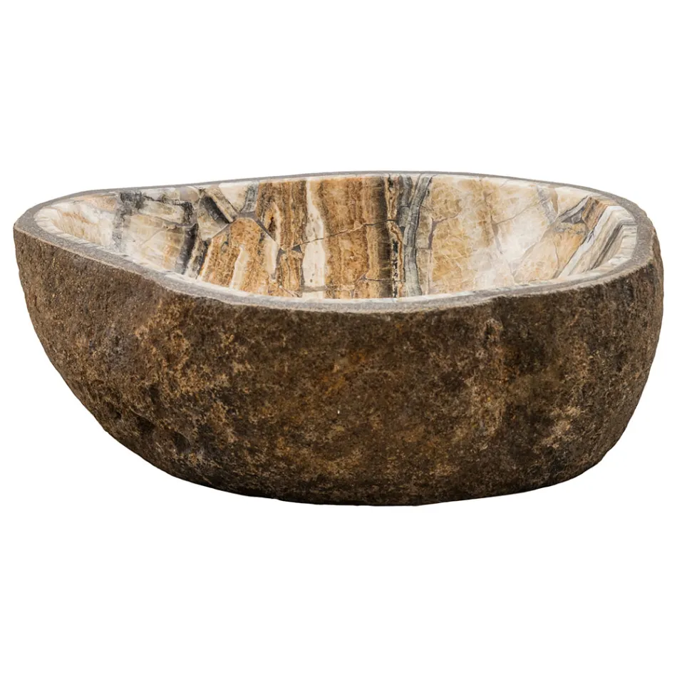 Bänkskiva tvättställ tillverkat för hand i flodsten, Palata Viadurini