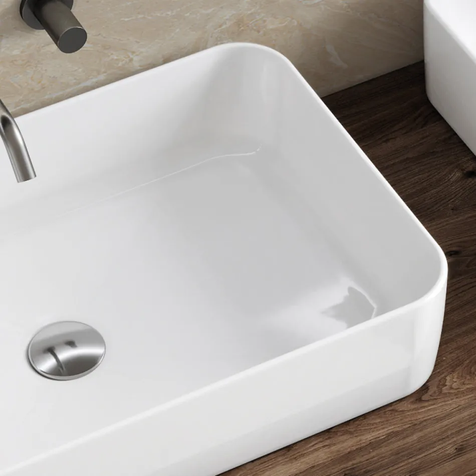 Aster rektangulärt keramiskt handfat med modern design Viadurini