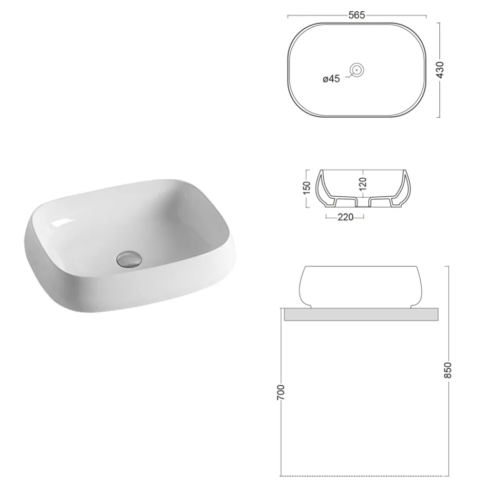 Rektangulärt keramiskt handfat med modern design - Papavero Viadurini