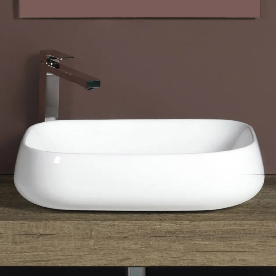 Rektangulärt keramiskt handfat med modern design - Papavero Viadurini