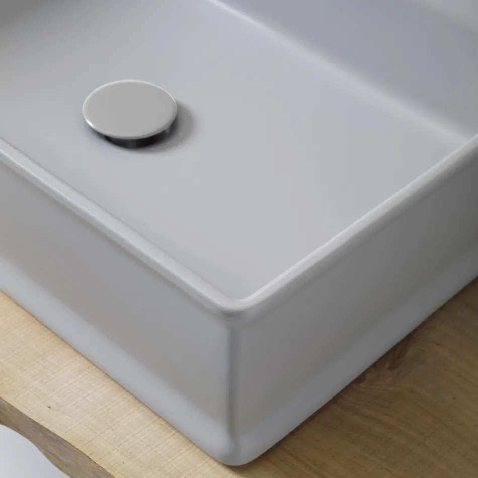 Rektangulärt tvättställsbänk i matt keramik tillverkad i Italien - Debora Viadurini