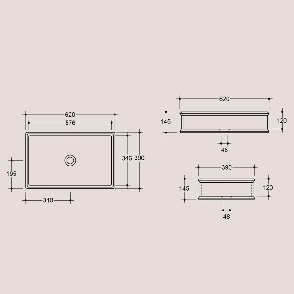 Rektangulärt tvättställsbänk i matt keramik tillverkad i Italien - Debora Viadurini