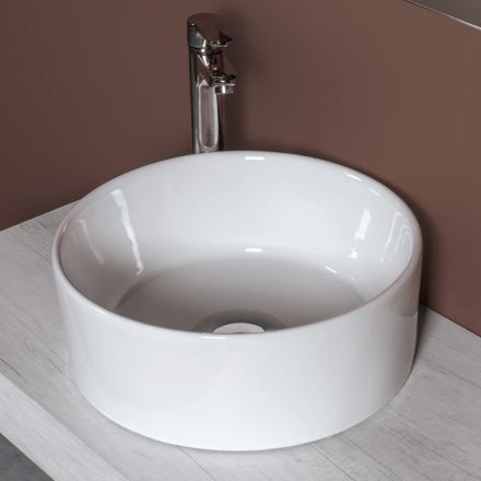 Runt handfat i vit keramik och modern design - Papavero Viadurini