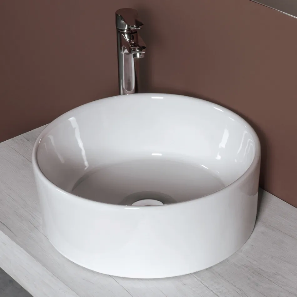 Runt handfat i vit keramik och modern design - Papavero Viadurini