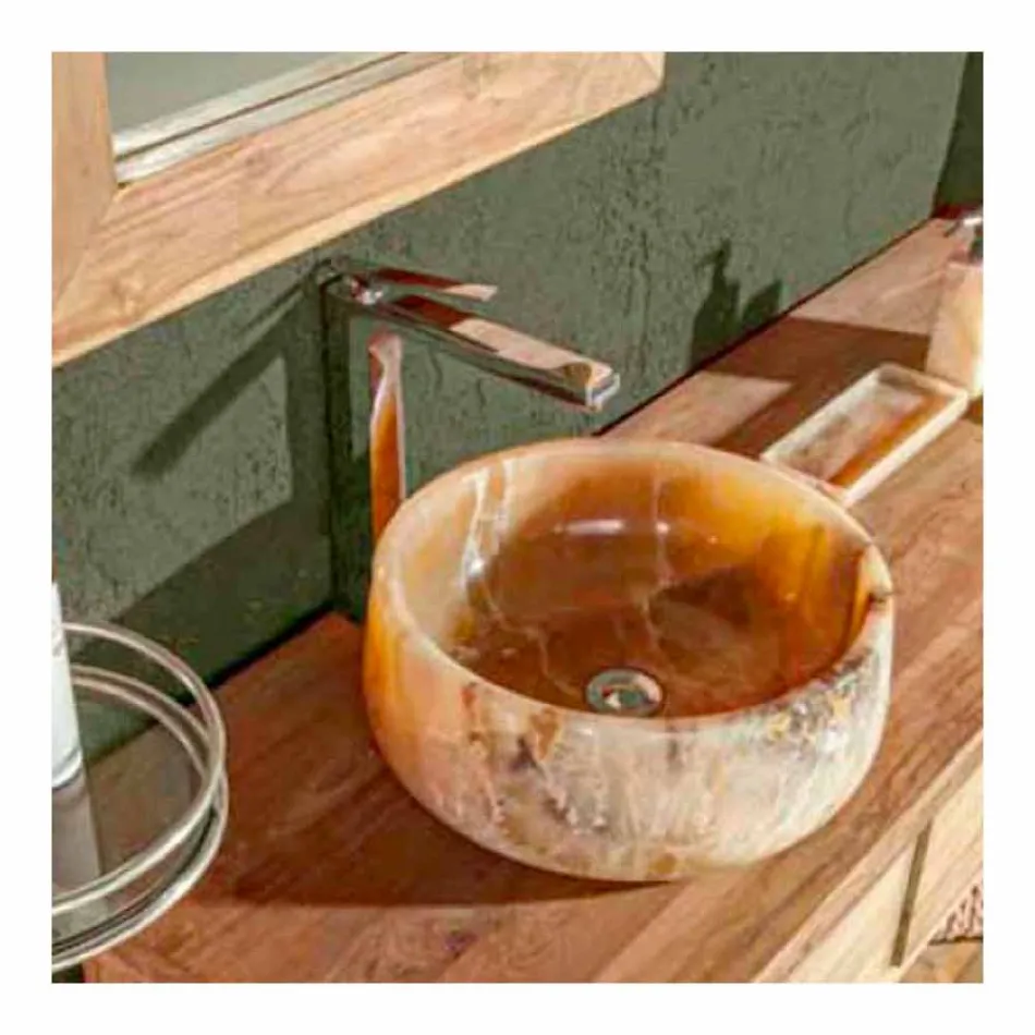 Runt tvättställ för bänkskivor i ren Onyx unik design - Ramiro Viadurini