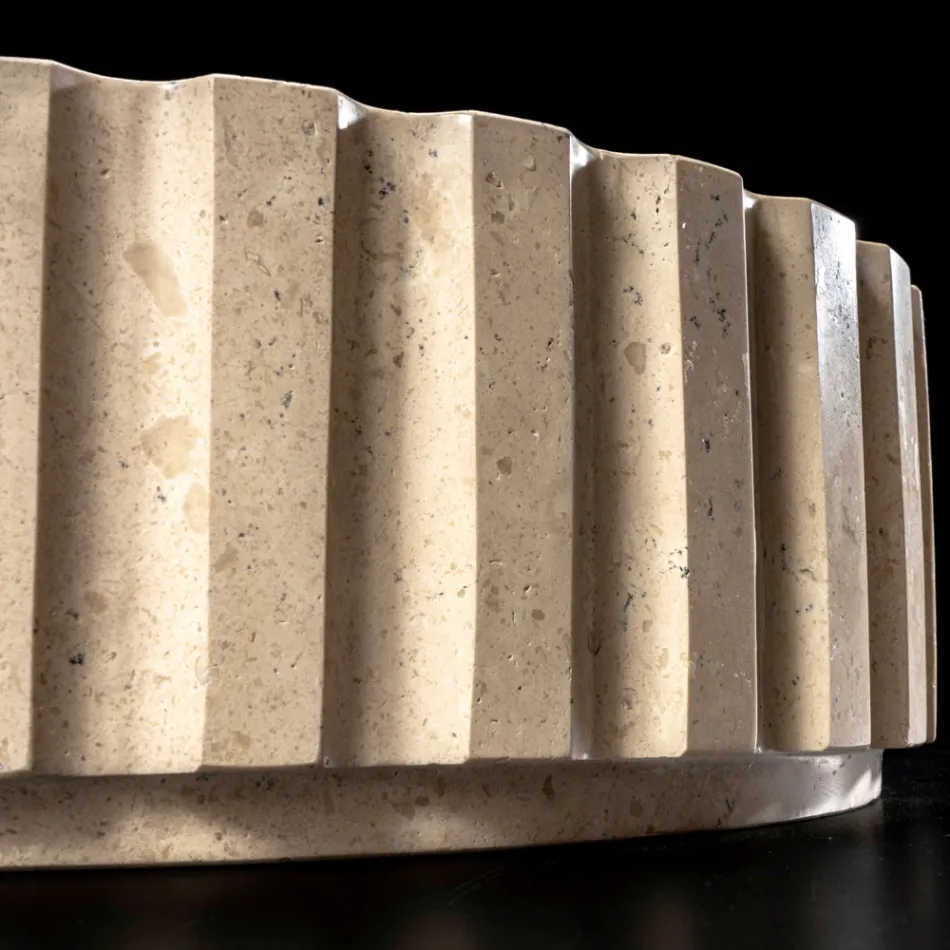 Runt tvättställ med bänk av travertinmarmor - Cattleya Viadurini