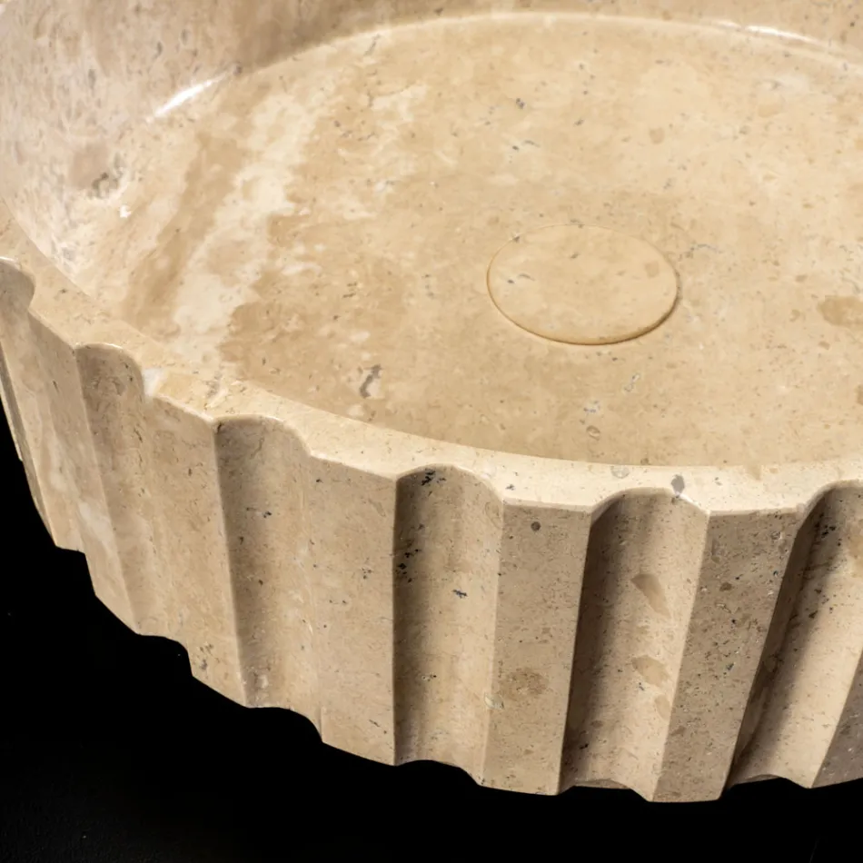 Runt tvättställ med bänk av travertinmarmor - Cattleya Viadurini