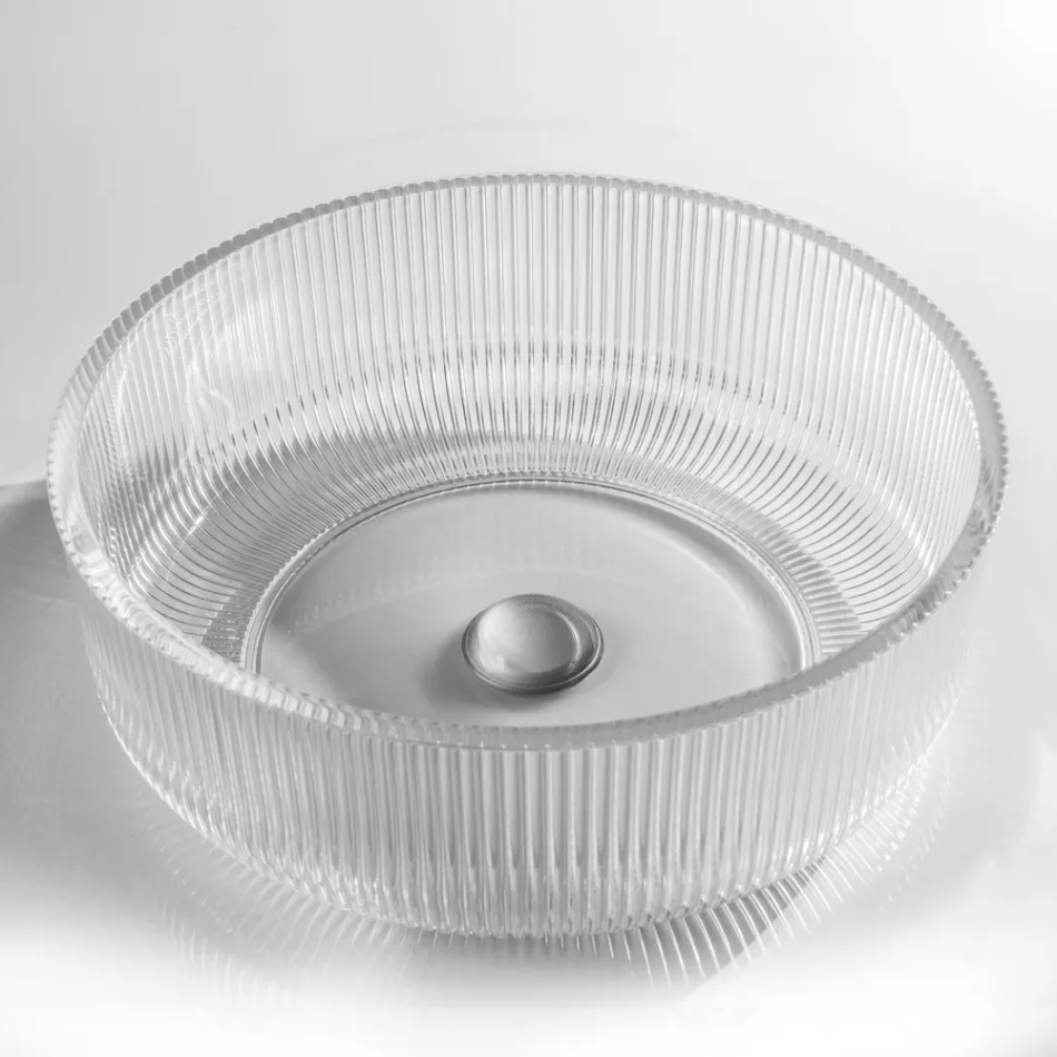 Runt tvättställ i Plissè venetianskt glas Tillverkat i Italien - Zirkon Viadurini
