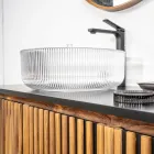 Runt tvättställ i Plissè venetianskt glas Tillverkat i Italien - Zirkon Viadurini