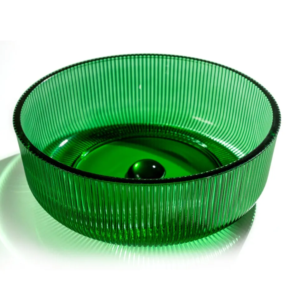 Runt tvättställ i Plissè venetianskt glas Tillverkat i Italien - Zirkon Viadurini