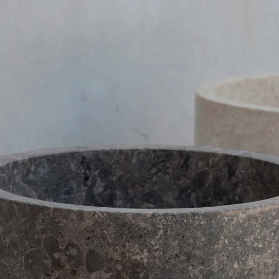 Fristående cylindriskt handfat i grå marmor - Cremino Viadurini