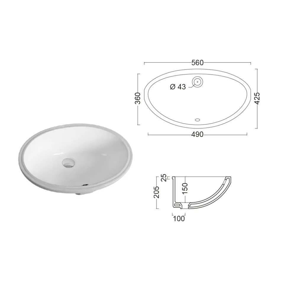 Modern design undermonterad keramisk diskho - Papavero Viadurini
