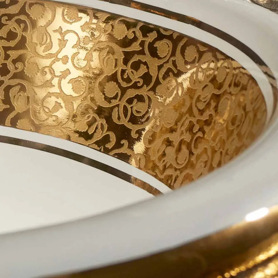 Rund inbyggd diskbänk i eldlera och guld gjord i Italien, Otis Viadurini