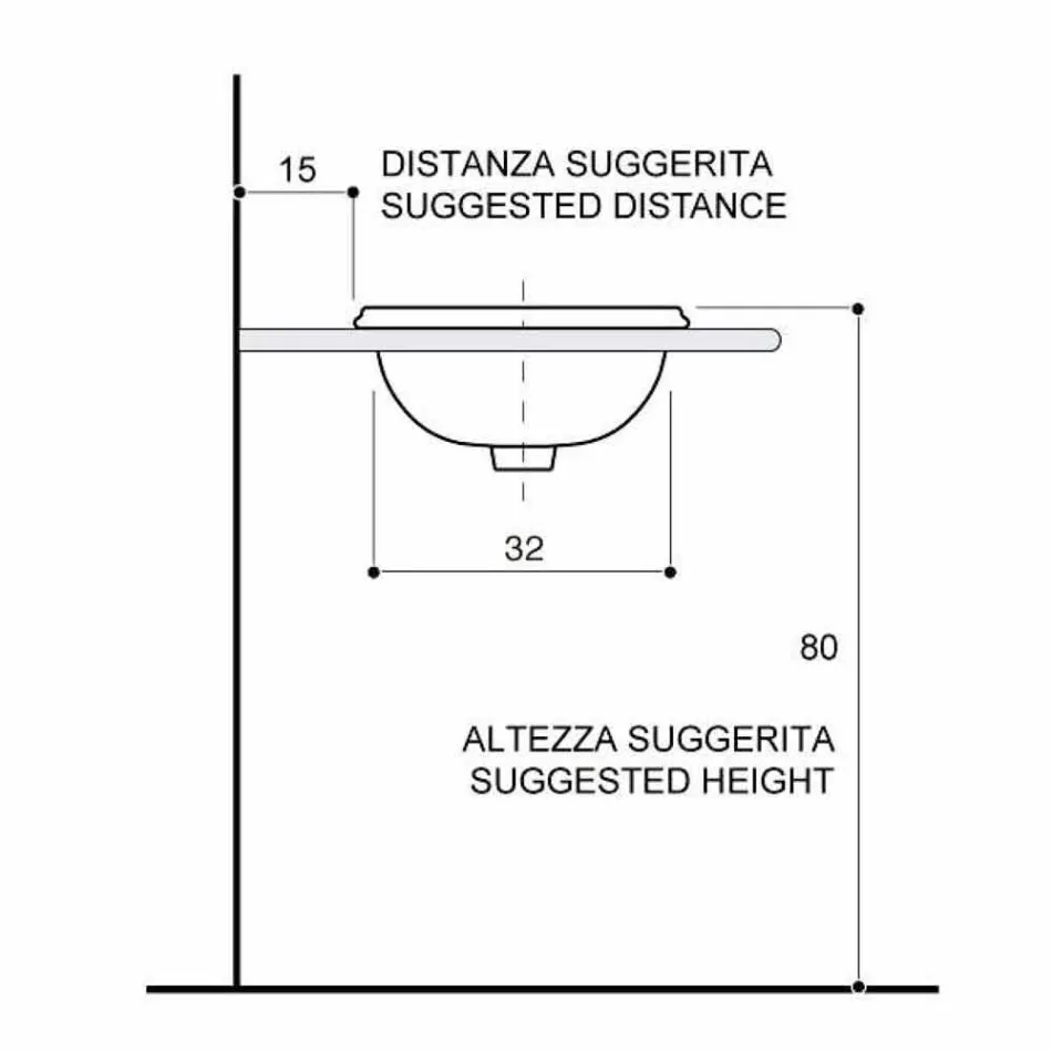 Rund inbyggd diskbänk i eldlera och guld gjord i Italien, Otis Viadurini