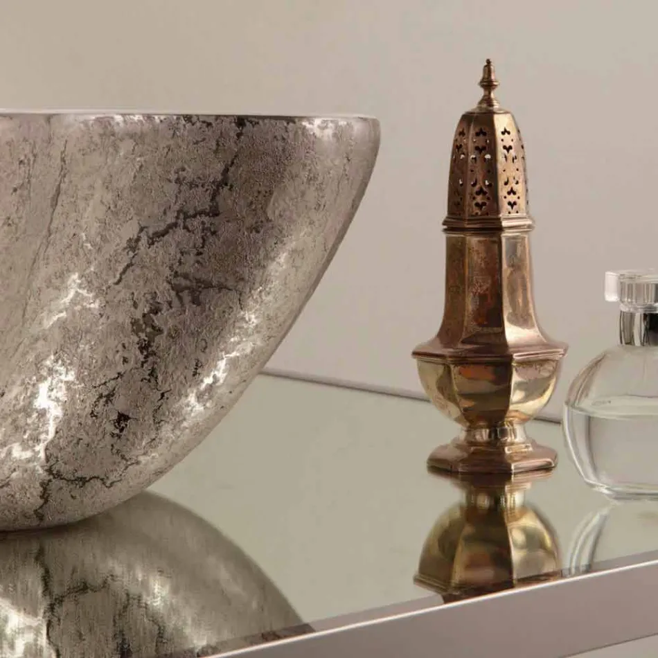 Vitt silver keramisk bänkskål tvättat i Italien Cubo Viadurini