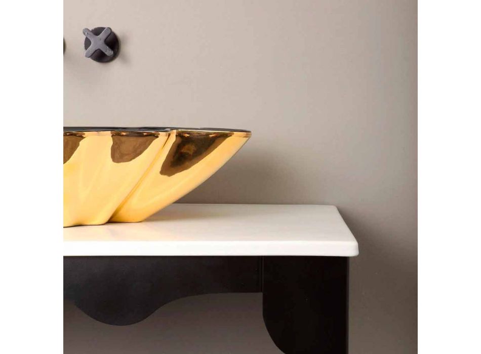 Designer tvättställ keramiskt svart och guld tillverkat i Italien Rayan Viadurini