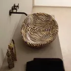 Design keramisk diskbänk tvättställ med orange sebra gjord i Italien Glänsande Viadurini