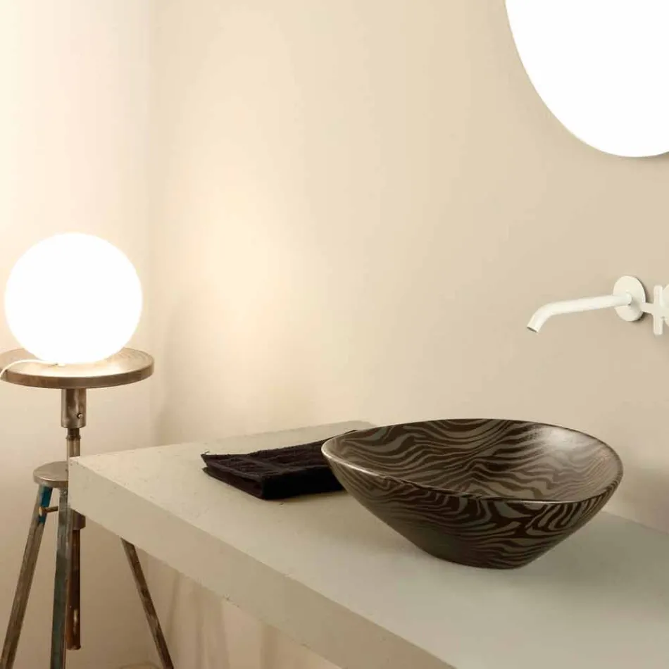 Svarta keramiska zebra design diskbänken tvättställ gjord i Italien Djur Viadurini