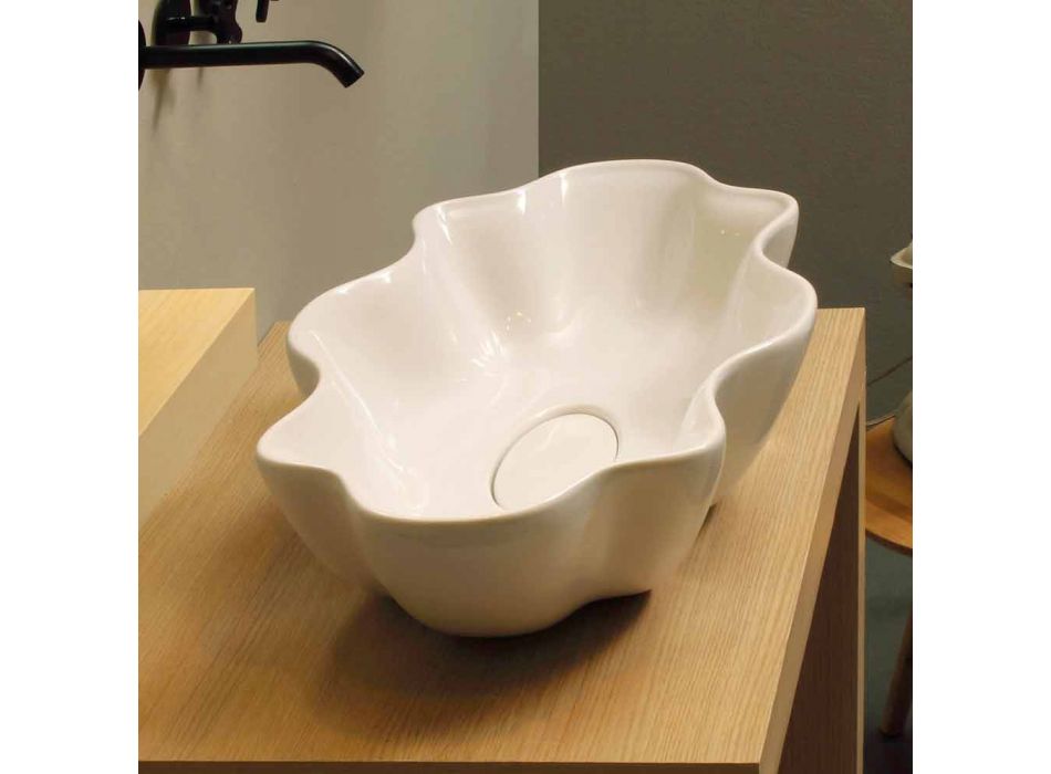 Modernt design diskbänk tvättställ i vit keramik gjord i Italien Cubo Viadurini