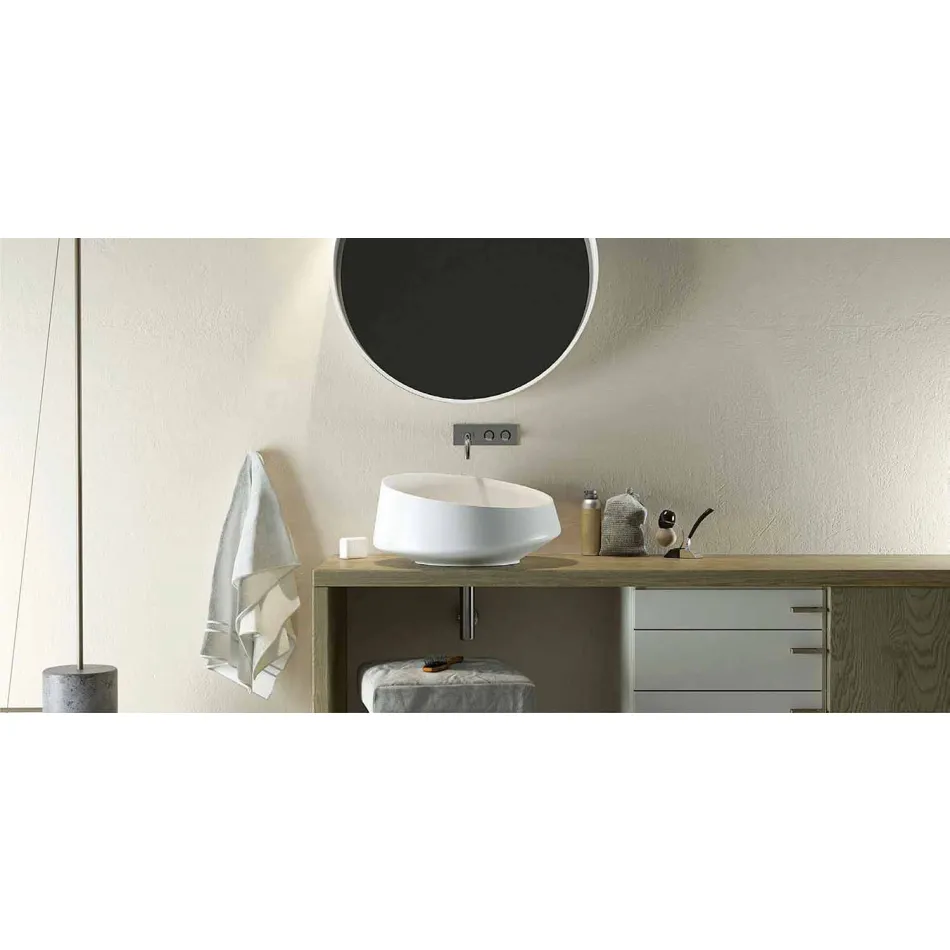 Frittstående tvättställ i fast yta gjord i Italien, Dongo Viadurini