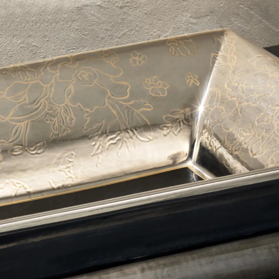 Handgjutet tvättställ i lera med färgglada dekorationer tillverkat i Italien - Aulente Viadurini