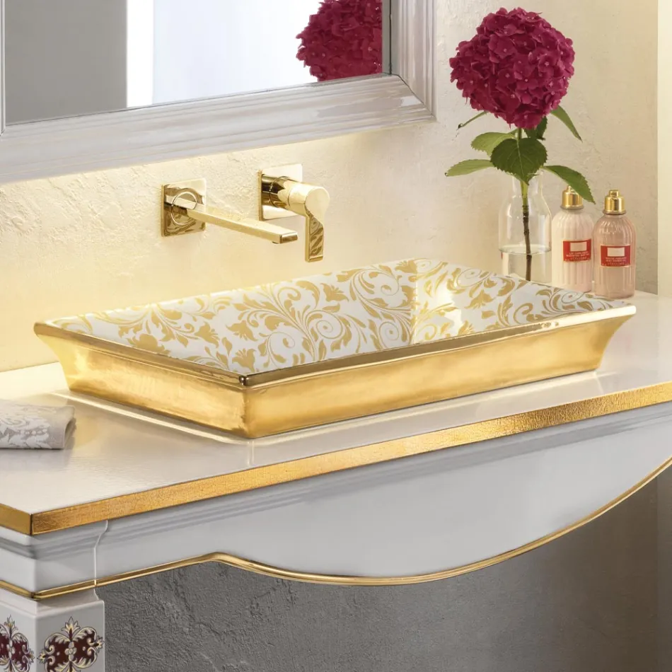 Handgjutet tvättställ i lera med färgglada dekorationer tillverkat i Italien - Aulente Viadurini