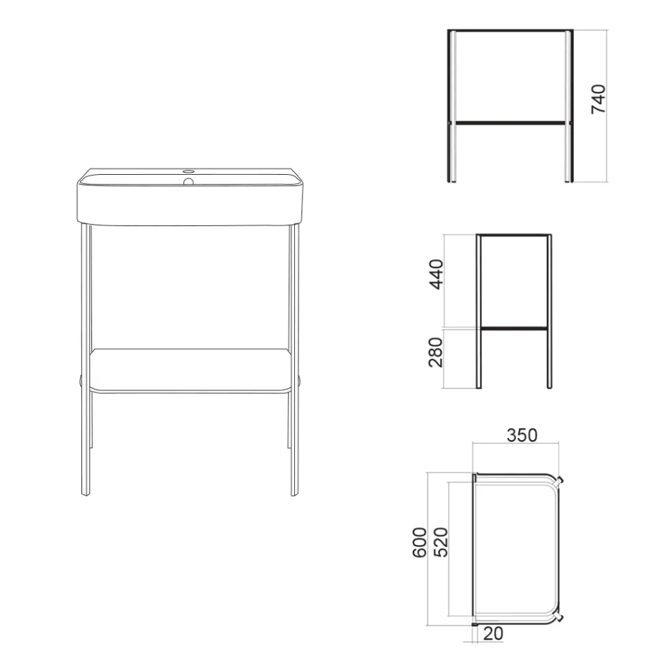 Keramiskt tvättställ med golvstående struktur med hylla Tillverkad i Italien - Graffa Viadurini