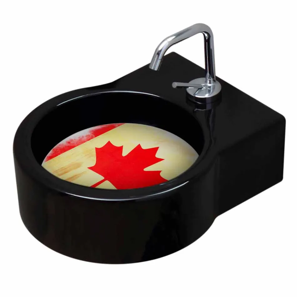 Frittstående svart keramiskt handfat / upphängning gjord i Italien Tor Viadurini