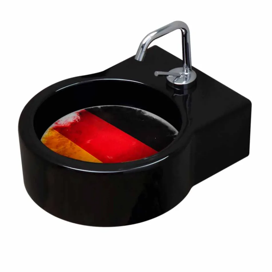 Frittstående svart keramiskt handfat / upphängning gjord i Italien Tor Viadurini