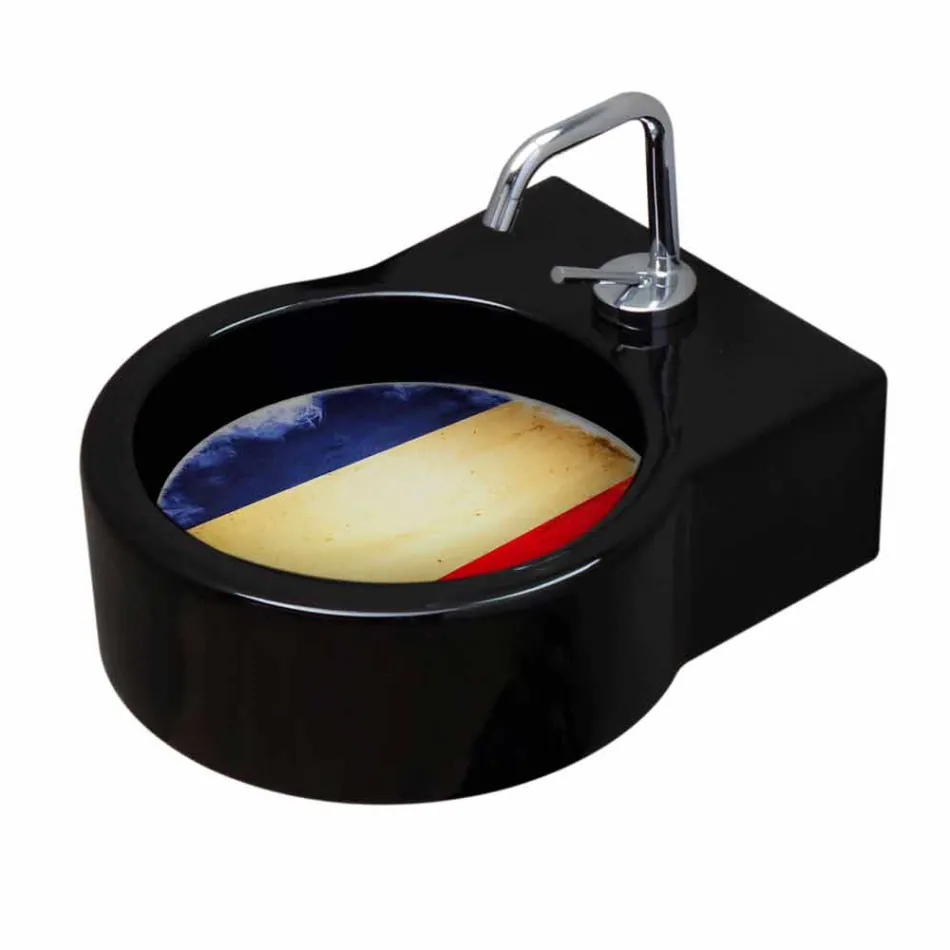 Frittstående svart keramiskt handfat / upphängning gjord i Italien Tor Viadurini