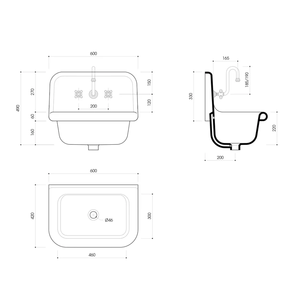 Handfat rektangulär keramisk vägg med upphängd struktur Jim Viadurini