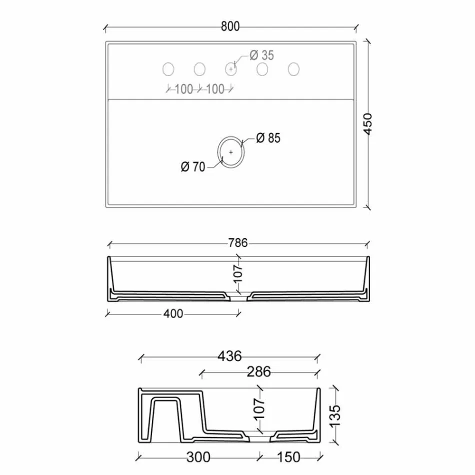 keramik handfat modern design Sun 80x45 cm, tillverkad i Italien Viadurini