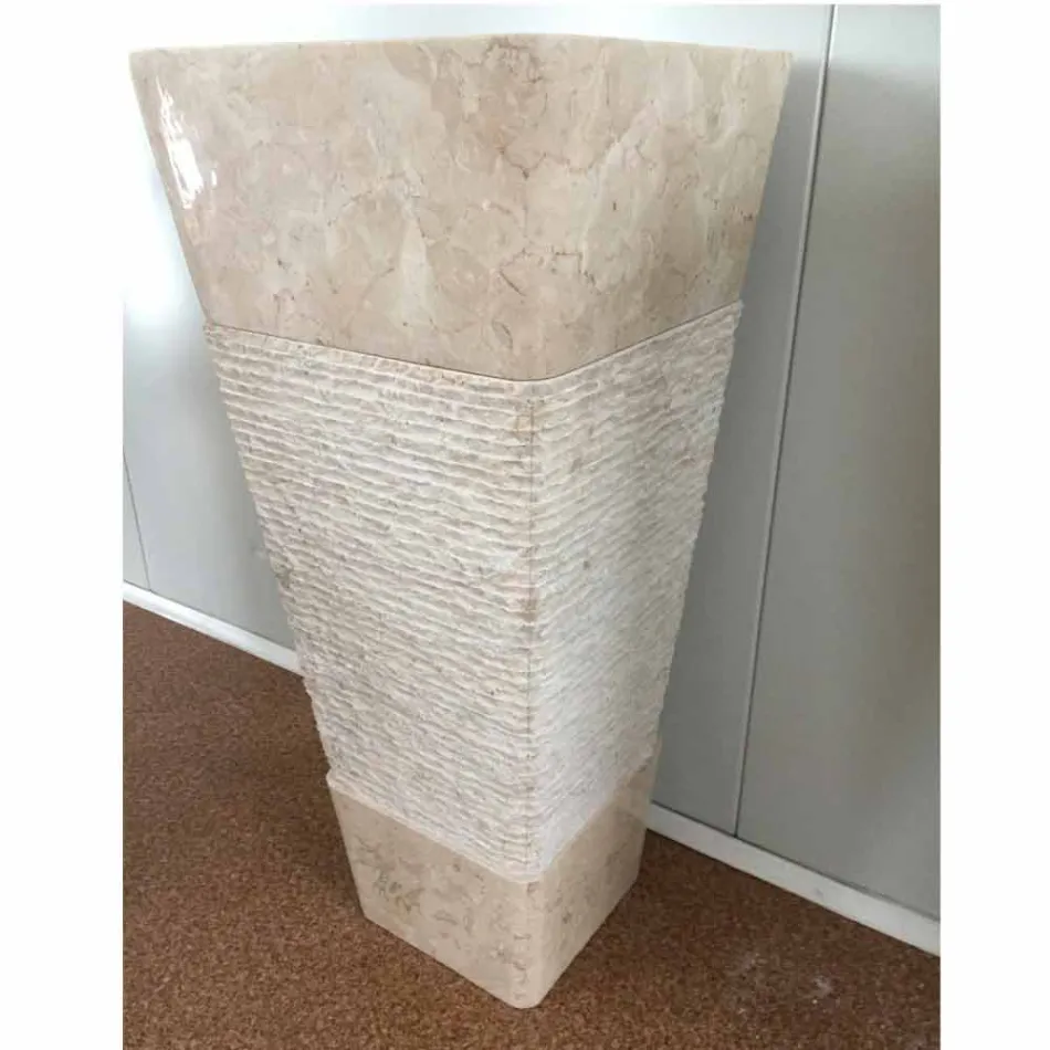 Handfat i natursten med kolonn Robin, vit singel Viadurini