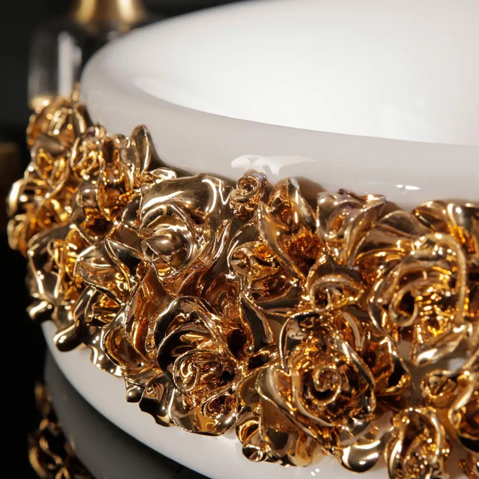 Porslinstvättställ med handapplicerade kronblad Tillverkad i Italien - Amarone Viadurini