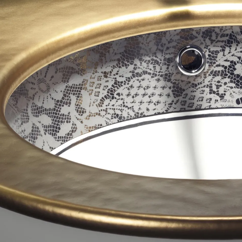 Inbyggt handfat i Fire Clay med Platinum Lace Band Made in Italy - Erioli Viadurini