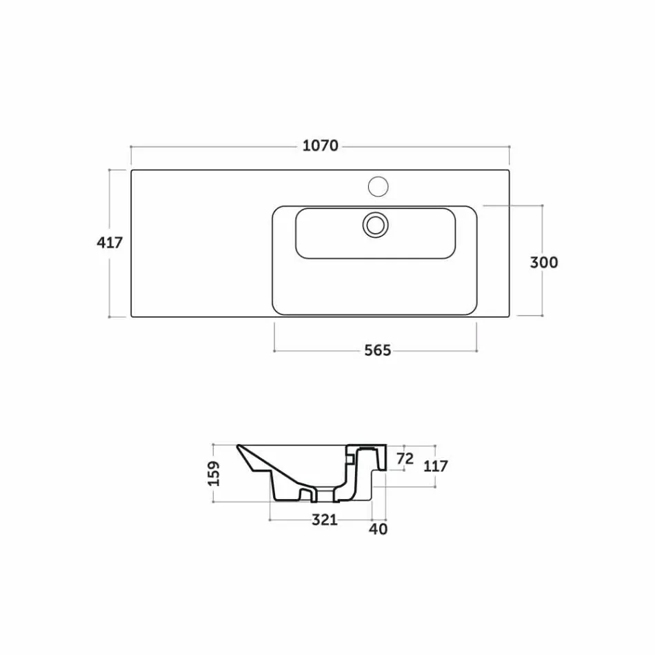 Modern höger bänkskiva infälld handfat i keramisk Maida Viadurini