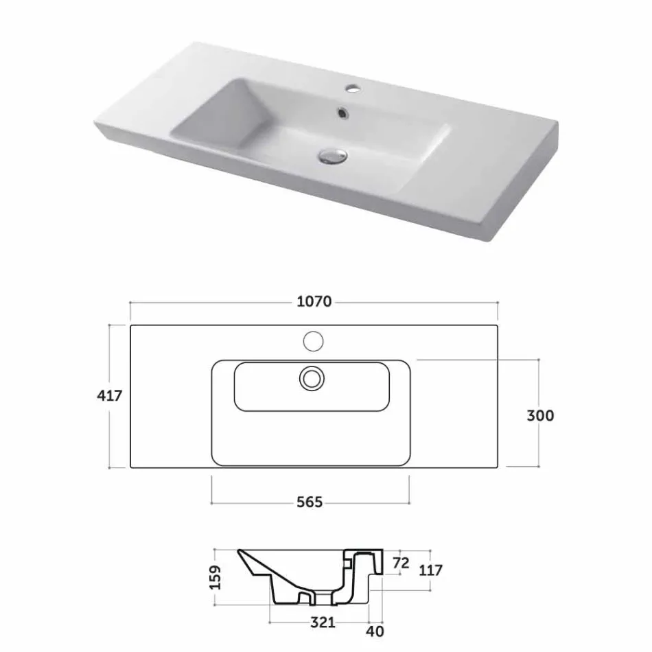 Modern bänkskiva och infälld handfat i färgad keramisk Maida Viadurini