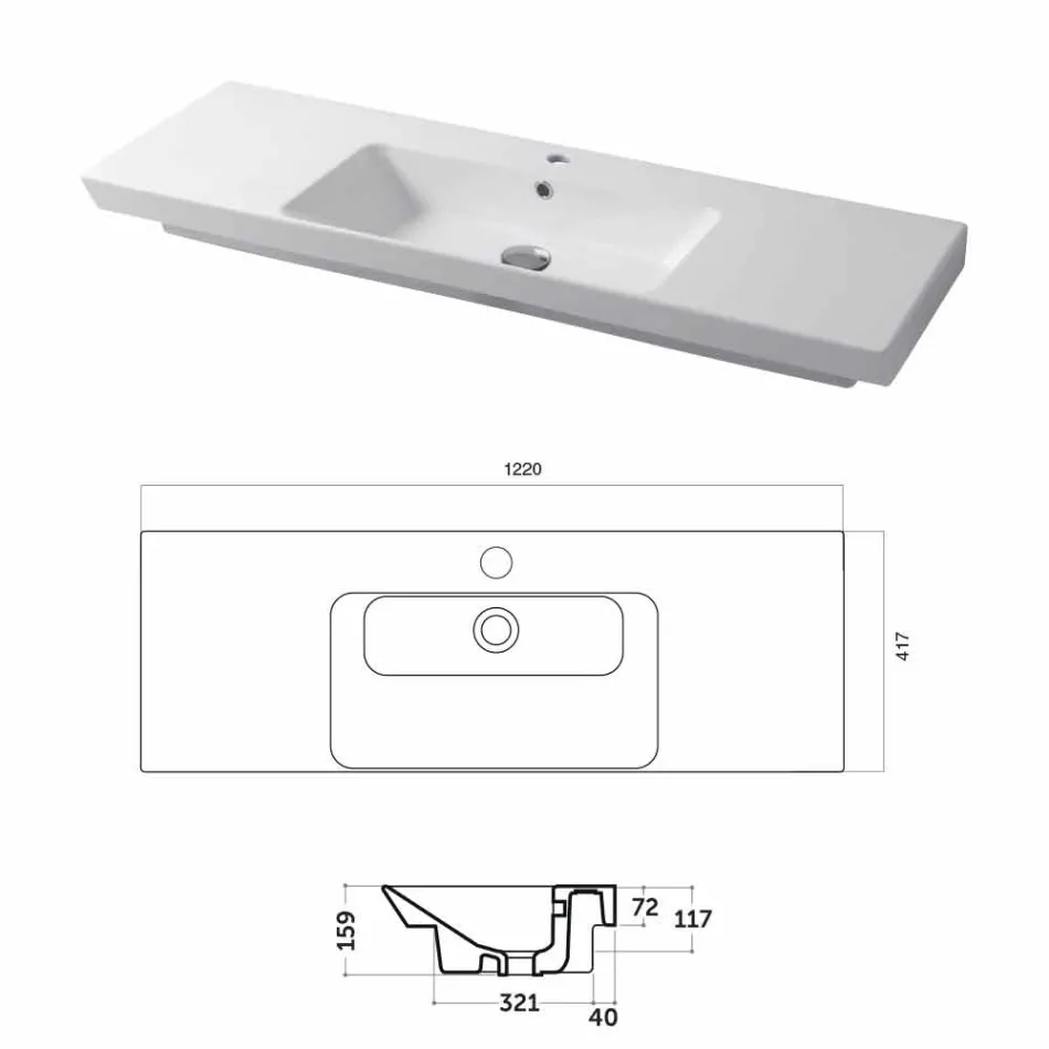 Modern bänkskiva och infälld handfat i färgad keramisk Maida Viadurini