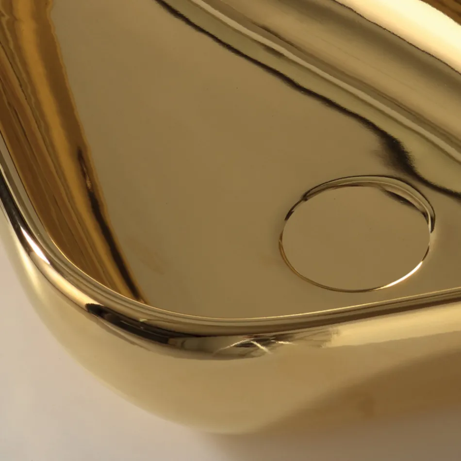 Modernt bänkhandfat i guldkeramik tillverkat i Italien Sofia Viadurini