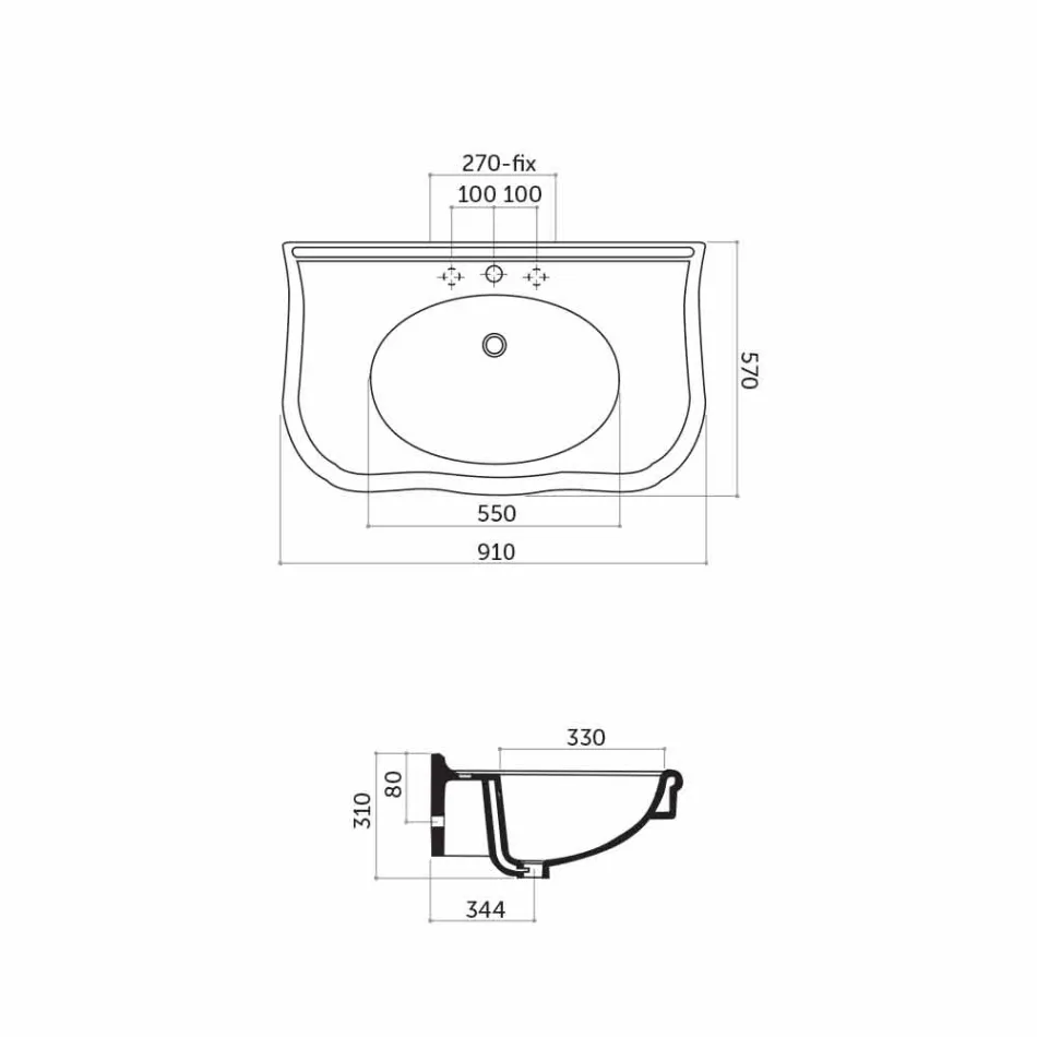 Modern vägg handfat med eller utan ben, L90 cm i Avise Keramik Viadurini