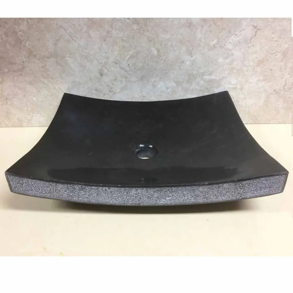 Svart badrum handfat i natursten Kärlek, unikt stycke Viadurini