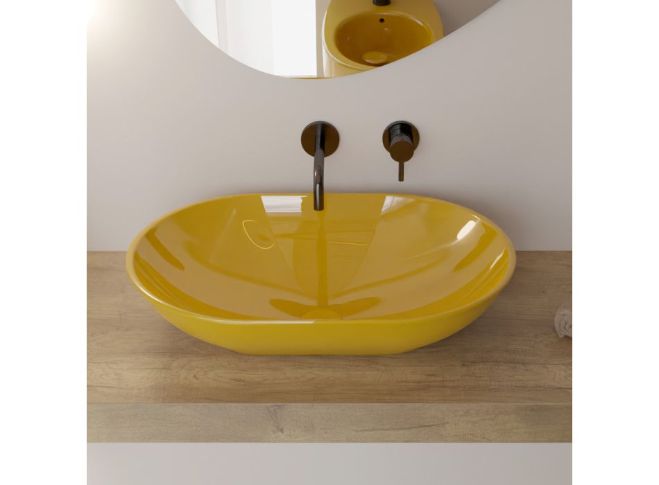 Ovalt tvättställ i blank keramik L 58 cm Tillverkat i Italien - Nelly Viadurini