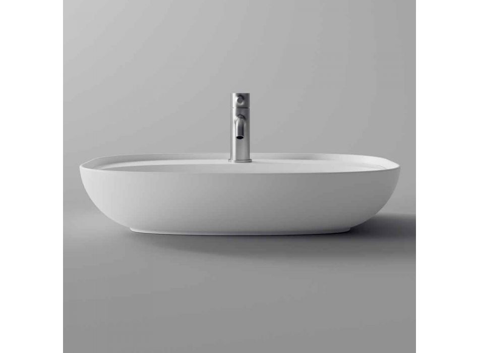 Oval tvättställ för bänkskivor för badrumsdesign i keramik Tillverkad i Italien - Omarance Viadurini
