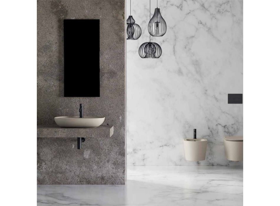 Oval tvättställ för bänkskivor för badrumsdesign i keramik Tillverkad i Italien - Omarance Viadurini